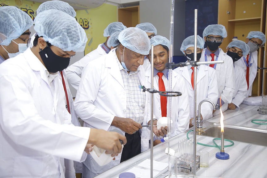 Students working in a science laboratory